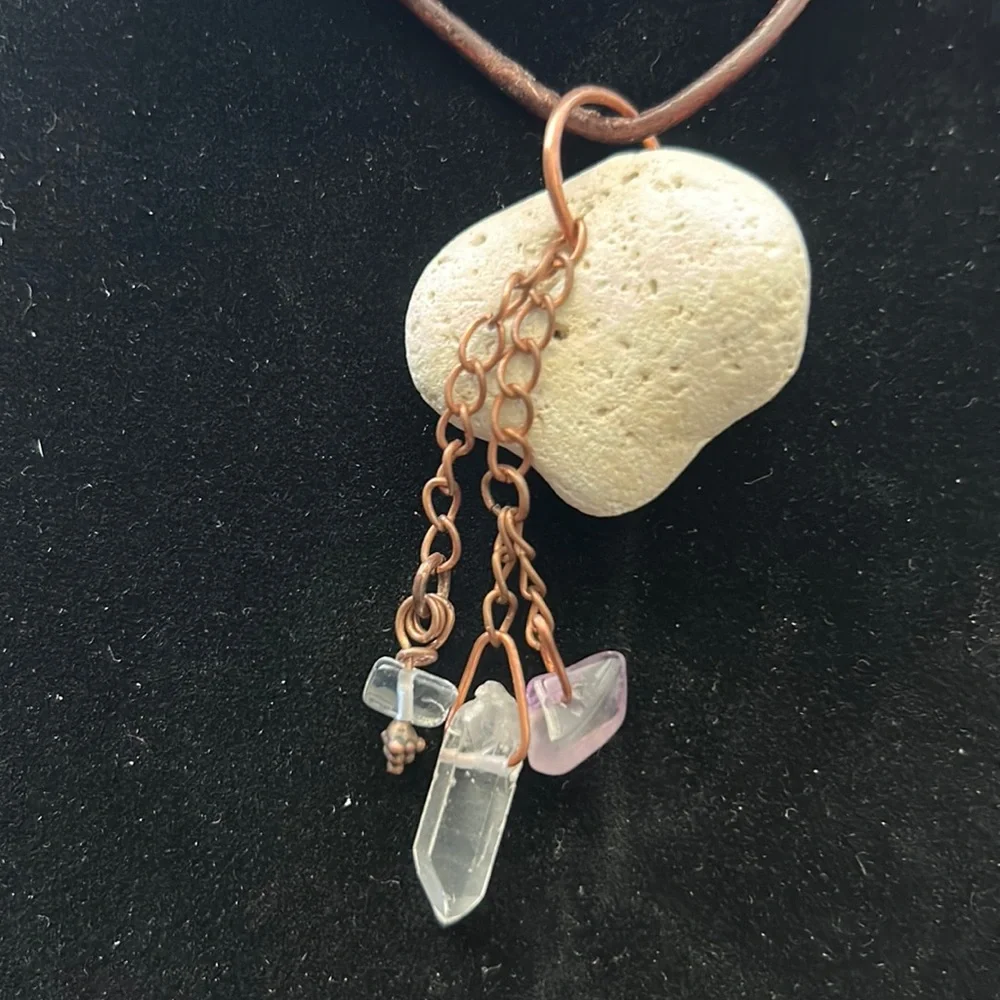 Hag Odin Adder Holey Witches Stone, Amethyst, Crystal Quartz 28”Leather Cord - Picture 3 of 3